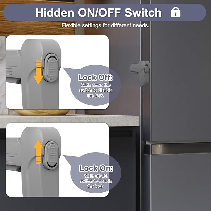 Fridge Lock for Kids, Childproof Refrigerator Door Lock, Fridge Latch with 3M Adhesive, Freezer Locks Automatically Closed, No Drill No Screw, More Security for Kids/Pets (2 Pack, Gary)