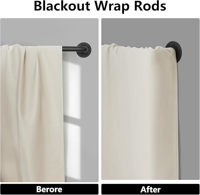 Refrze Curtain Rods for Windows 48 to 84 Inch, 1"Black Curtain Rod Industrial Wrap Around,Adjustable Heavy Duty Blackout Curtain Rods for Ceiling,Bedroom,Outdoor Patio