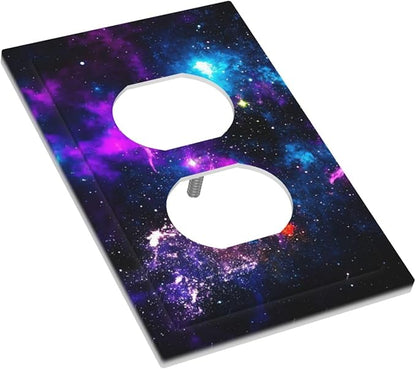 Outer Space Colorful Starry Sky Galaxy Planet Outlet Covers 1 Gang Duplex Light Switch Cover Decorative Switch Plates Electrical Receptacle Faceplate Wall Plate for Bed Room Living Room Decor