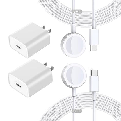 Fast Charging for Apple Watch Charger,2Pack PD USB C Fast iWatch Charger Block with 6FT Magnetic Wireless Cable for iWatch Charging Compatible with Apple Watch Series 11/10/9/8/7/6/SE2/5/4/3/2/1/Ultra