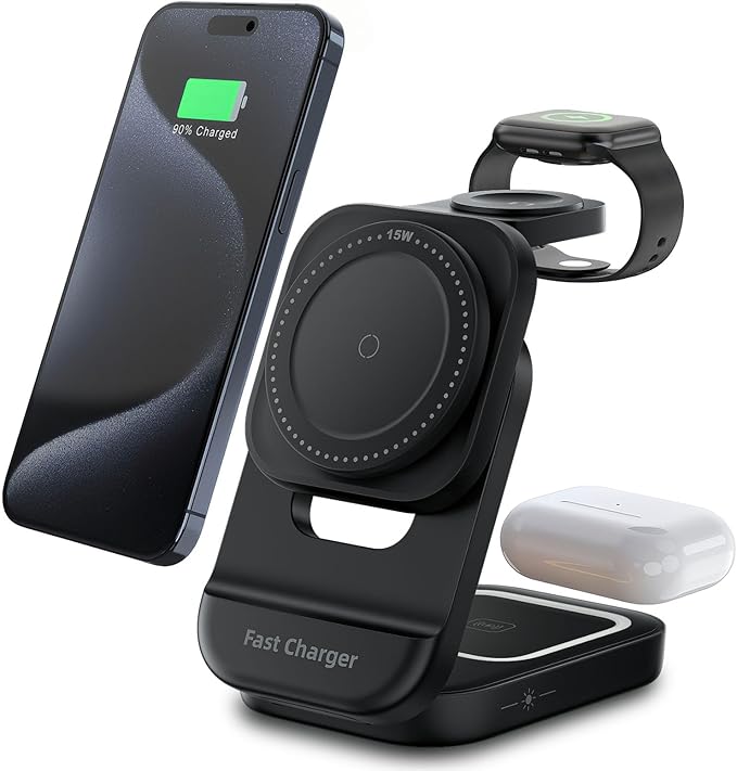 3 in 1 Charging Station for iPhone - Wireless Charger for Apple Products Multiple Devices - Charging Dock Stand for AirPods (for iPhone 17 16e 16 15 14 13 pro 12 11 X Max)