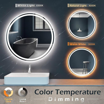 KWW Round Mirror Bathroom LED Lighted Mirror, Illuminated Dimmable Anti-Fog Wall-Mounted Makeup Vanity Mirror with Lights (36 inches)