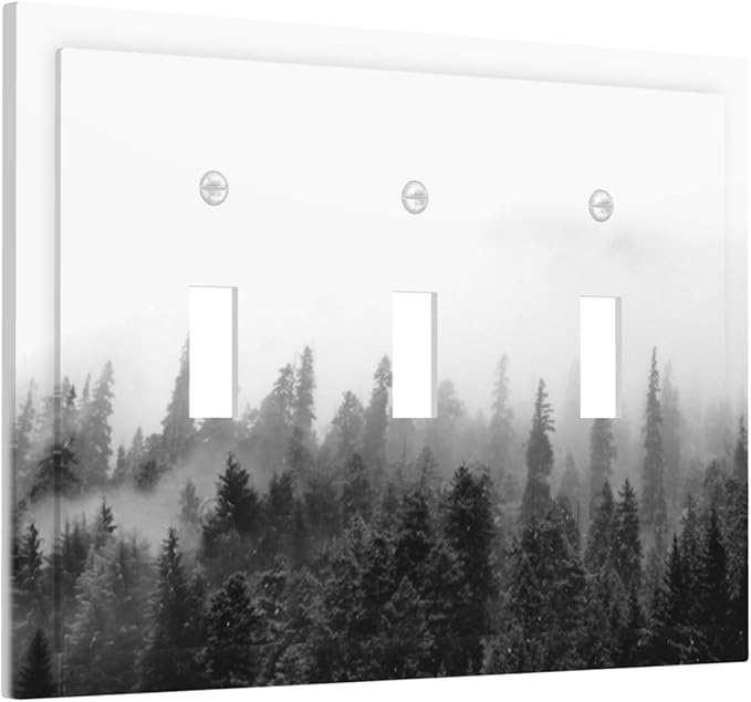 Decorative Switch Plates Fores Black White Landscape Misty Woods 3 Gang Wall Plate Triple Toggle Light Switch Cover Faceplate Electrical Wall Panels For Farmhouse Cabin Decor