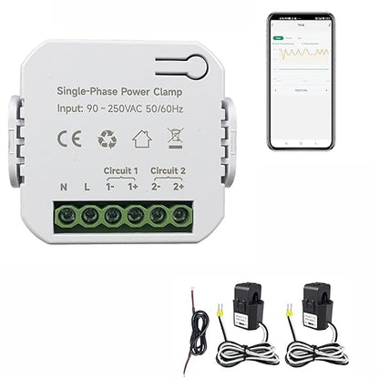 Energy Monitor, Home Smart Single Phase Clamp Electricity Meter with 2 * 120ACT Current Transformer, WiFi, Real-Time Electricity Monitor/Meter, Solar/Network Metering