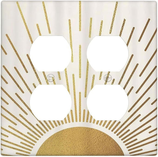 Decorative Outlet Covers Boho Mid Century Gold Sun Sunbeams 2 Gang Light Switch Cover Plate Double Duplex Wall Plates for Electrical Outlets Switch Plate Covers for Bedroom Home Decor