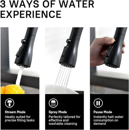 WEWE Black Kitchen Faucet, Kitchen Faucets with Pull Down Sprayer Commercial Stainless Steel Single Handle Single Hole Kitchen Sink Faucet for Farmhouse Camper Laundry Rv Bar