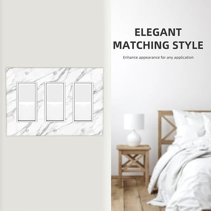 Decorative Outlet Covers Modern Grey Marble Texture 3 Gang Light Switch Cover Plate Triple Rocker Wall Plates for Electrical Outlets Switch Plate Covers for Bedroom Kitchen Home Decor
