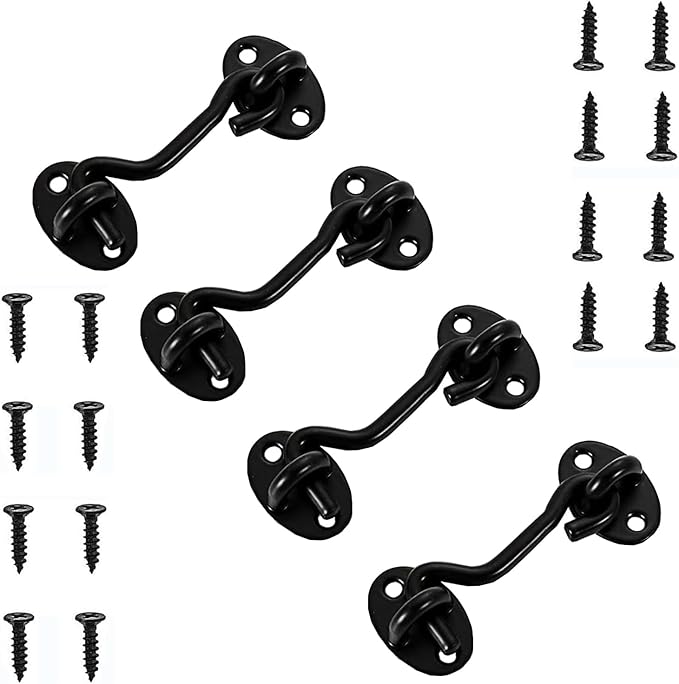 4 Pack Barn Door Latch Door Lock Hardware, Sliding Door Lock Eye Hook Latch with Screws, Rust-Resistant Metal Gate Latch, Privacy Hooks Latch for Inside Door