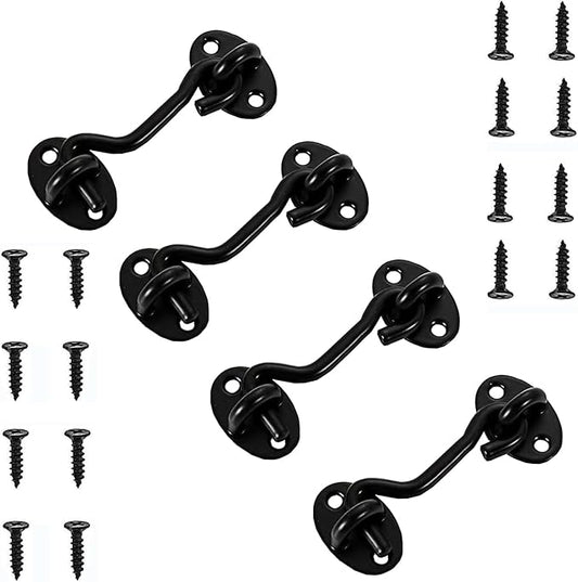 4 Pack Barn Door Latch Door Lock Hardware, Sliding Door Lock Eye Hook Latch with Screws, Rust-Resistant Metal Gate Latch, Privacy Hooks Latch for Inside Door