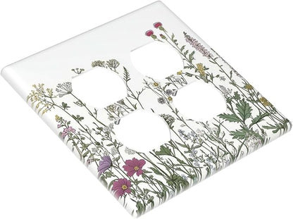 Vintage Herbs Wildflowers Plant Floral Outlet Covers 2 Gang Double Duplex Decorative Light Switch Covers Electrical Wallplates Socket Faceplate For Bed Room Home Decor