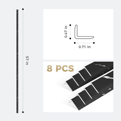 OUZUGIE 8-Pack 57 Inches, WPC Slat Wall Panel Trim,Corner Guard for Low Grille (Black Marble-1)