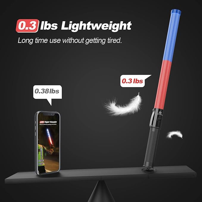 RoadHero 2 Pack 21 Inch Traffic Control Baton, Red and Blue LED Traffic Wand with 3 Flashing Modes, Air Marshaling Signal Wand with Side Clip for Airport, Parking, Car Directing