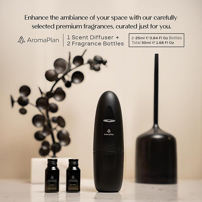 AromaPlan 5 Star Collection Plug in Diffuser (2 Fragrances Included)-Cold Air & Waterless Diffusers for Home & Office- Silent Wall Diffuser Plug in, Bluetooth App Control, 1000 sq. ft (Black)