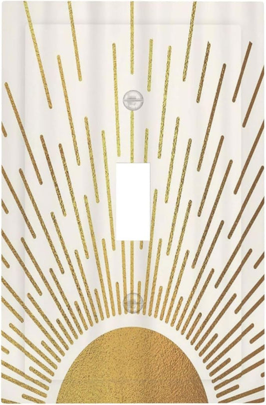 Decorative Light Switch Cover Plate Boho Mid Century Gold Sun Sunbeams 1 Gang Single Toggle Wall Plates for Electrical Outlets Outlet Covers Switch Plate Covers Faceplate for Bedroom Decor