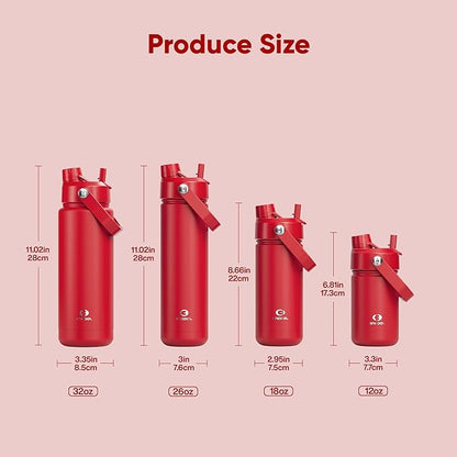 ENCOOL Insulated Water Bottle with Straw Stainless Steel Water Bottle, Leak-Proof, BPA-Free, Double Wall Vacuum Keeps Cold for 24 Hours for Sports, Travel, School (26 oz, Medium Carmine)