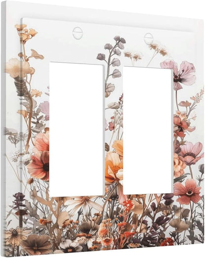 Boho Nursery Wildflower Flora Vintage Flower Decorative Outlet Covers 2 Gang Double GFCI Rocker Electrical Wall Panels Light Switch Cover Plate for Bedroom Living Room Decor