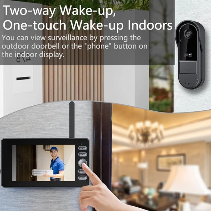 Door Bell Camera Wireless No Subscription with Monitor for Apartment, Timbre con Camara 1080P No App/WiFi Needed, Video Intercom 2-Way Talk,Waterproof Door Bell with Recording & Night Vision
