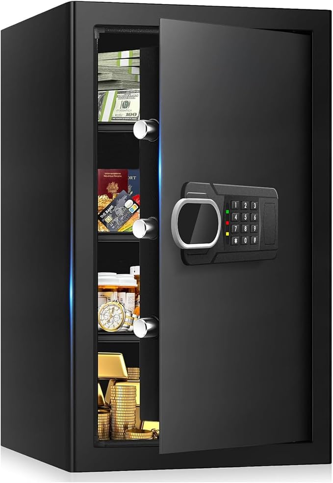 5.1 Cuft Large Home Safes Fireproof Waterproof, Anti-theft Security Personal Safe Box With Digital Keypad & 3 Removable Shelves and Led Light, Fireproof Document Safes for Home Money Valuables