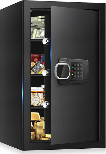 5.1 Cuft Large Home Safes Fireproof Waterproof, Anti-theft Security Personal Safe Box With Digital Keypad & 3 Removable Shelves and Led Light, Fireproof Document Safes for Home Money Valuables