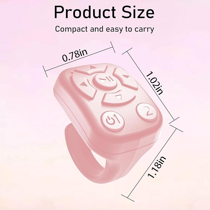 TikTok Scrolling Ring - Bluetooth Remote for TikTok Clips & Tunes, iPhone-Compatible Fingertip Wireless Bluetooth Controller, Ideal for iPad, iOS & Android, with Lively Camera Shutter-(Pink)