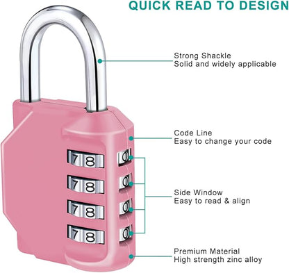 ZHEGE Combination Lock, 4 Digit Combination Padlock Outdoor, School Lock, Gym Locks (Pink)