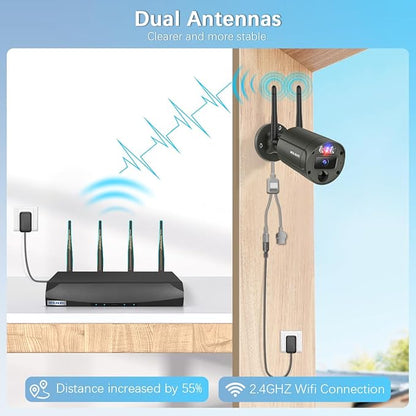 【90 Days Storage & 130° Wide Angle】 Wireless Security Camera System, Wireless Cameras for Home Security, Outdoor WiFi Video Surveillance DVR Kits