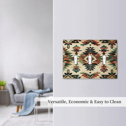 Decorative Switch Plates Southwest Rustic American Indian Aztec Boho 3 Gang Wall Plate Triple Toggle Light Switch Cover Faceplate Electrical Wall Panels for Bed Room living Room Decor