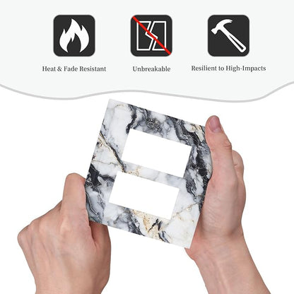 Decorative Outlet Covers Black Gold Marble Abstract Modern Luxury 2 Gang Double Rocker Light Switch Cover Plate Electrical Switch Plate Cover Decorate GFCI Wall Plate for Bedroom Home Decor
