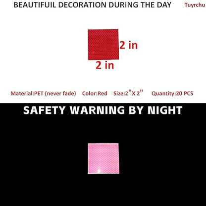Non Fading Red Reflective Stickers 2 inch X 2 inch, Outdoor Waterproof High Visibility Warning Safety Adhesive Reflector Tape (20 Pcs)