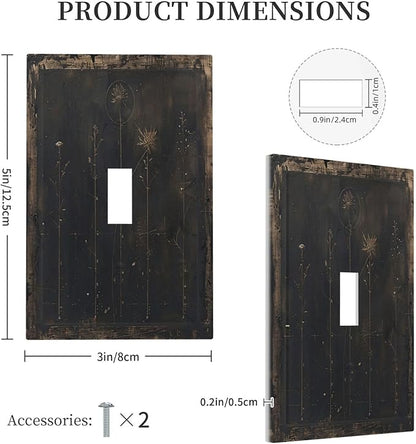 Decorative Light Switch Cover Plate Black And White Dandelion Art Vintage Wood Grain 1 Gang Single Toggle Wall Plate Electrical Outlet Covers Decorate Switch Plate Cover for Farmhouse Cabin Decor