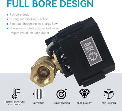 BACOENG Motorized Ball Valve, 2 Wire Auto Return 1/2" Brass Electrical Ball Valve with Full Port, AC/DC9-24V Manually Closable (Normally Closed), Black