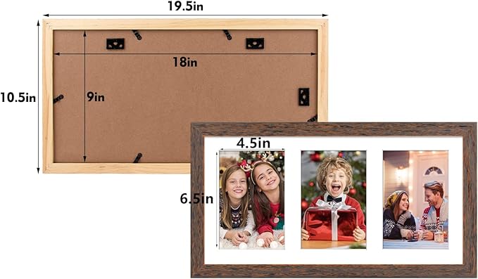 Golden State Art, Set of 3, 9x18 Distressed Brown Wood Frame - White Mat for Three 5x7 Pictures - Sawtooth Hangers- Swivel Tabs - Wall Mounting - Landscape/Portrait - Real Glass - Collage Frame