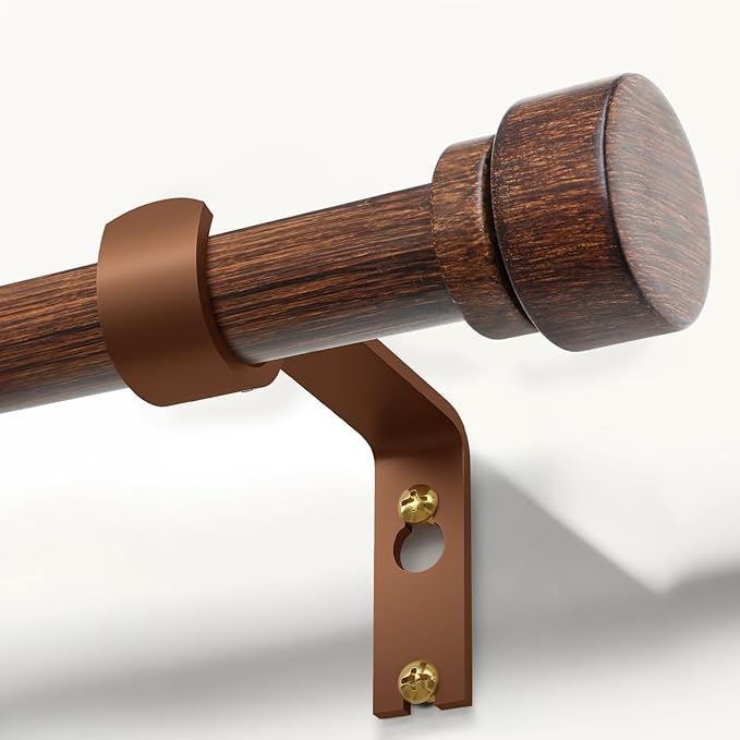 Antique Redwood Grain Curtain Rods for Windows 66 to 120 Inches 1" Diameter Heavy Duty Window Curtain Rod Adjustable with Solid Finials for Living Room Bedroom Kitchen Farmhouse Outdoor