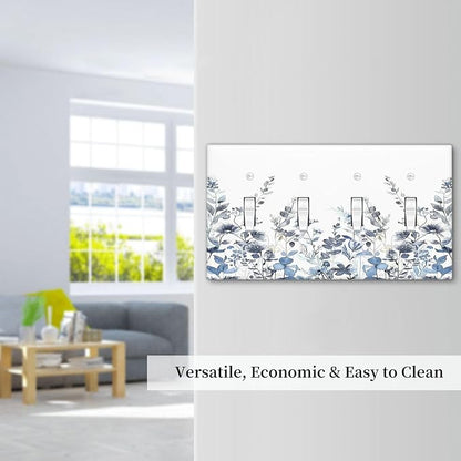 Light Switch Covers Light Blue Watercolor Leaves Plant With Floral Quad Toggle Electrical Faceplate 4 Gang Wall Plate Decorative Switch Plates for Bedroom Bathroom Decor
