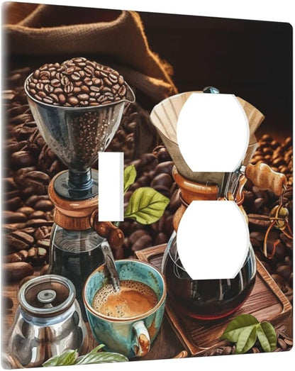Decorative Outlet Covers Retro Coffee Maker Beans Cup 2 Gang Wall Plate Cover Single Toggle Duplex Combo Two Switch Light Switch Cover Plate Jumbo Dual GFCI Faceplate