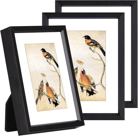 3x4 Picture Frame Set of 3, Black Aluminum Metal Photo Frames with HD Glass, Fits 2x3 with Mat or 3 x 4 without Mat, Display for Wall and Table
