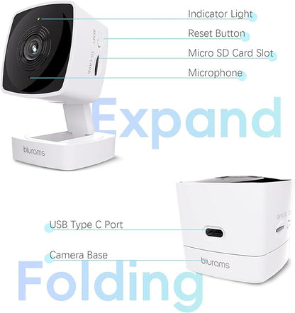blurams 2.4G/5G Cameras for Home Security, 2K Pet Camera Indoor with Phone App, Foldable Security Camera w/Motion Detection, 2-Way Talk, IR Night Vision