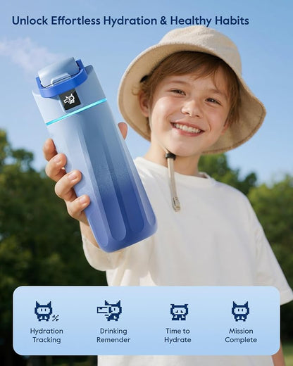 BOOST Smart Water Bottle with Reminder & Tracker, 16oz Kids Water Bottle for School, DIY Refrigerator Magnets, BPA-Free Vacuum Insulated Stainless Steel, Ideal Gift for Christmas, New Year