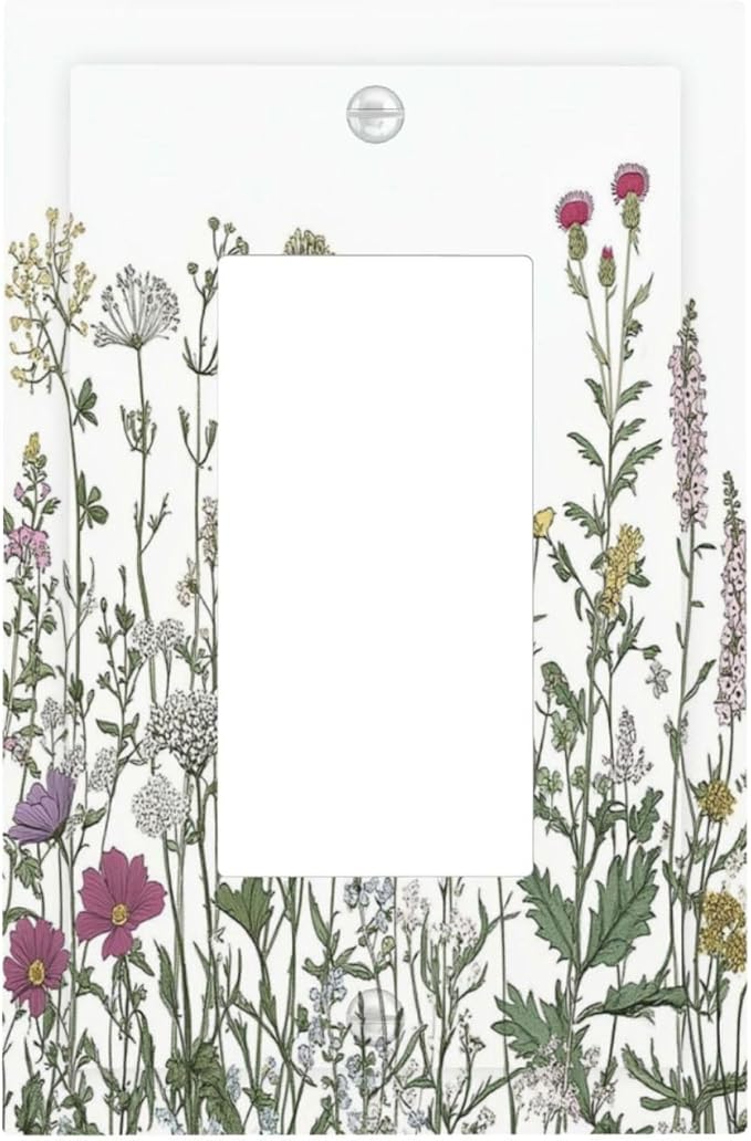 Vintage Herbs Wildflowers Plant Floral Decorative Outlet Covers 1 Gang Single Rocker Light Switch Cover Plate Wall Plates Gfci Faceplate For Bed Room Home Decor