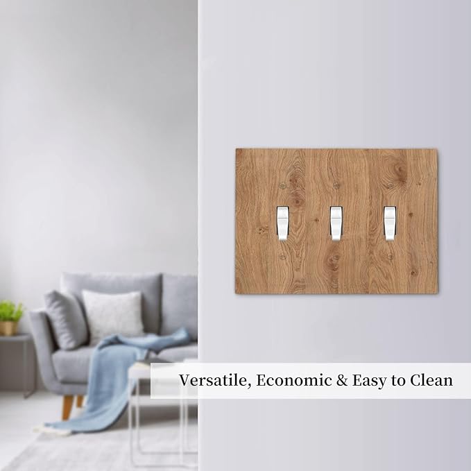 Decorative Switch Plates Vintage Rustic Wood Color Brown Wood Grain 3 Gang Wall Plate Faceplate Triple Toggle Light Switch Cover Electrical Wall Panels for Farmhouse Cabin Decor