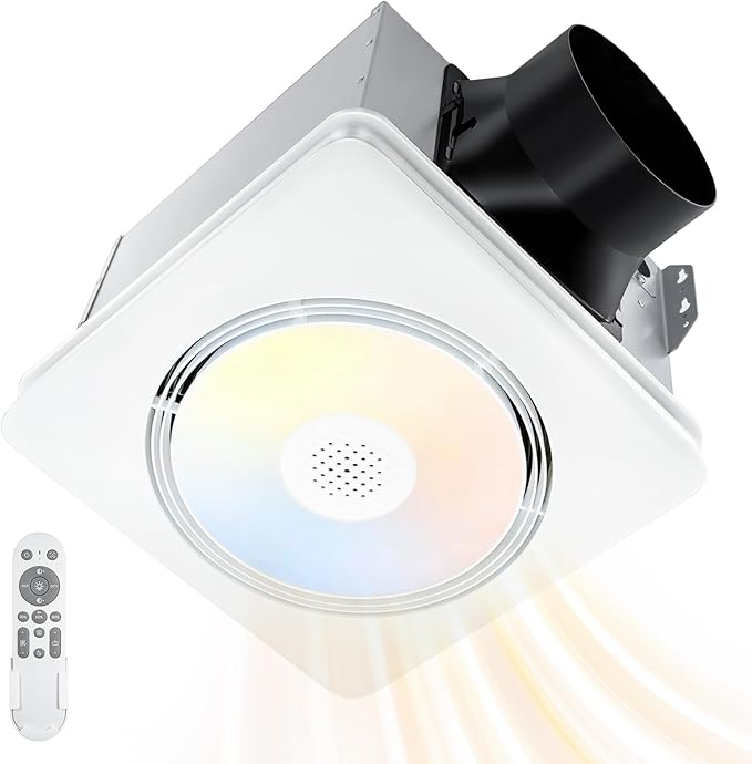 GROWNEER Powerful Oversize Bathroom Exhaust Fan with Light, 40W Bathroom Fan with Humidity Sensor, 110/160 CFM 1.0 Sone Exhaust Fan with Heater, 1800W Heating, 1500lm 2700K/4000K/5000K & Nightlight