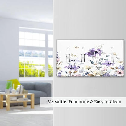 Light Switch Covers Purple Floral Lilac Watercolor Flower Leaves Butterfly Wildflower Quad Toggle 4 Gang Wall Plate Electrical Faceplate Decorative Switch Plates for Bedroom Home Decor