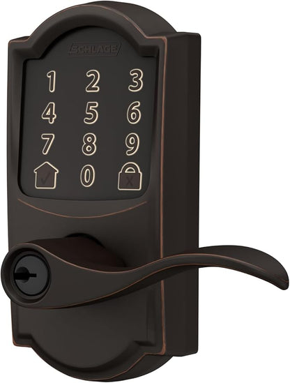 Schlage FE789WB CAM 716 Acc Encode WiFi Accent Lever Smart Lock, Keyless Entry Touchscreen Door Lock with Camelot Trim, Aged Bronze