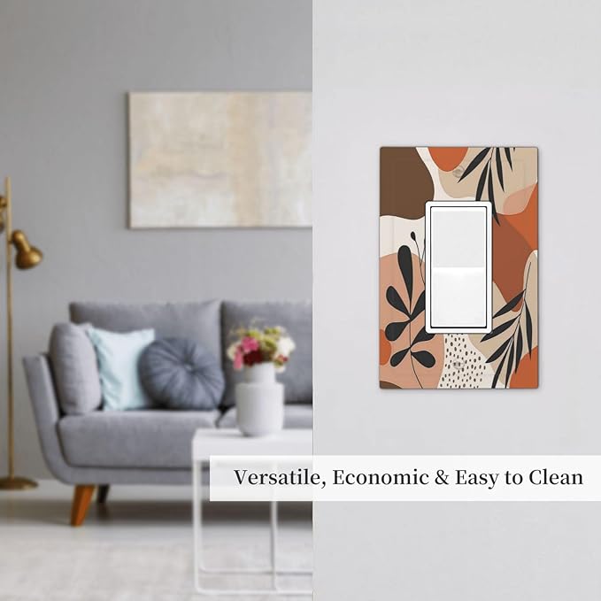 Decorative Outlet Covers Boho Botanical Orange Green Beige Minimalist 1 Gang Single Rocker Light Switch Cover Plate Wall Plates GFCI Faceplate for Bedroom living Room Decor