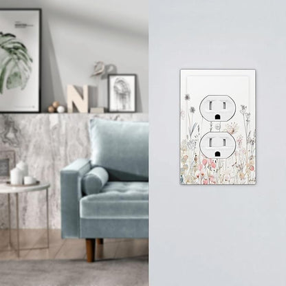 Floral Watercolor Wildflower Dandelion Plant Outlet Covers 1 Gang Duplex Light Switch Cover Decorative Switch Plates Electrical Receptacle Faceplate Wall Plate for Farmhouse Bed Room Decor