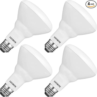 LUXRITE 4-Pack BR30 LED Bulb, 65W Equivalent, 5000K Bright White, Dimmable, 650 Lumens, LED Flood Light Bulbs, 8.5W, Energy Star, E26 Medium Base, Damp Rated, Indoor/Outdoor - Living Room and Kitchen