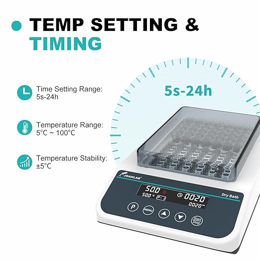 JOANLAB Double Position Dry Bath Incubator,with 0.2mlx96, 1.5mlx35 Aluminium Heating Block,Programmable Digital Lab Dry Bath Heater w/Timer Control