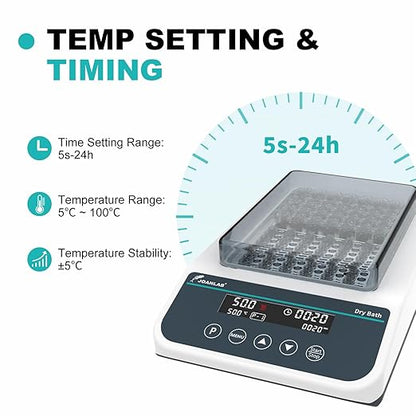 JOANLAB Double Position Dry Bath Incubator,with 0.2mlx96, 1.5mlx35 Aluminium Heating Block,Programmable Digital Lab Dry Bath Heater w/Timer Control