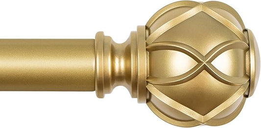 KAMANINA Gold Curtain Rod 72 to 144 Inch (6-12 Feet), Telescoping Single Drapery Rods, 7/8 Inch Heavy Duty Curtain Rods for Windows 66 to 144 Inches, Netted Texture Finials
