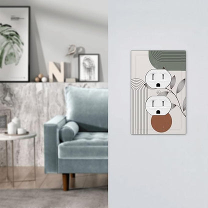 Outlet Covers Sage Green Boho Nature Art Minimalist Geometric Plant 1 Gang Duplex Wall Plate Decorative Switch Plates Electrical Receptacle Faceplate Light Switch Cover for Bedroom